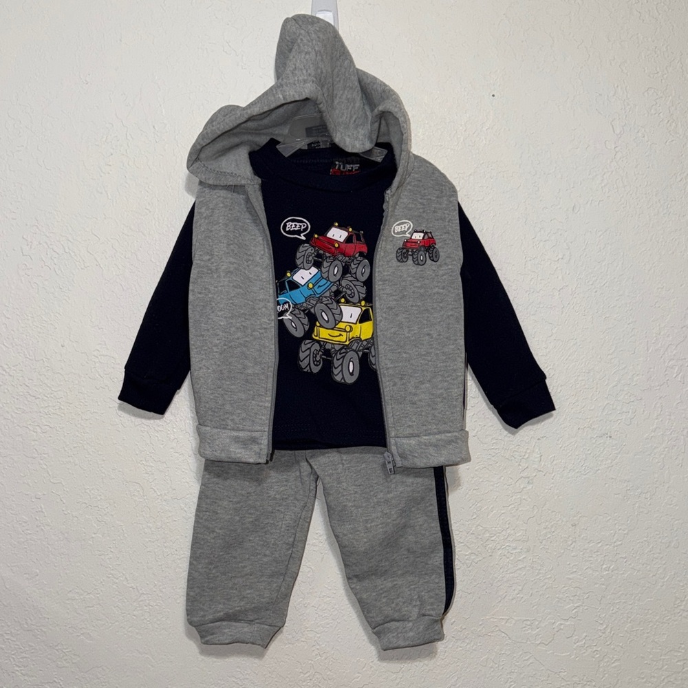 Kids Matching Set with Cars Design - Gray and Black